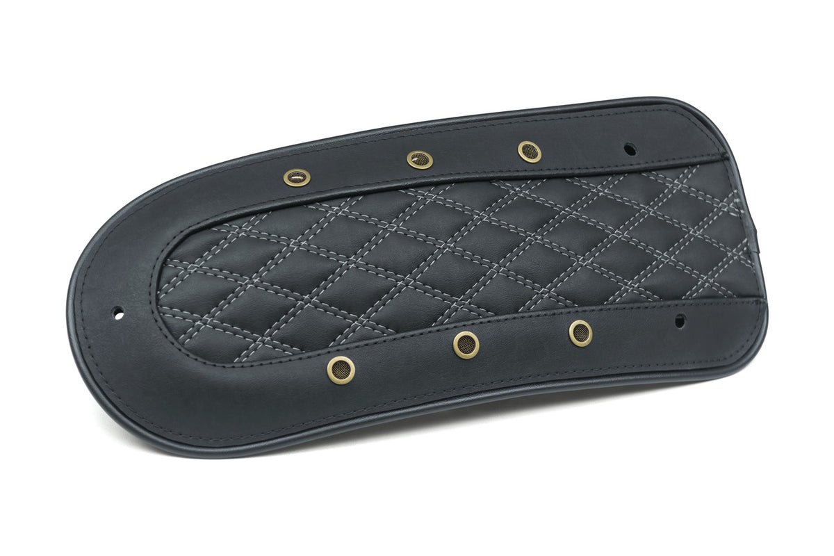 Black PU Leather Rear Fender Bib With Studs For Harley Heritage Softail Classic / Fatboy FLSTF - Solo Seat, Felt Liner