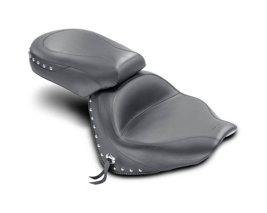 Wide Touring Two-Piece Seat for Yamaha V-Star 1300 & 1300 Tourer 2007-17, Chrome Studded, Black with Conchos