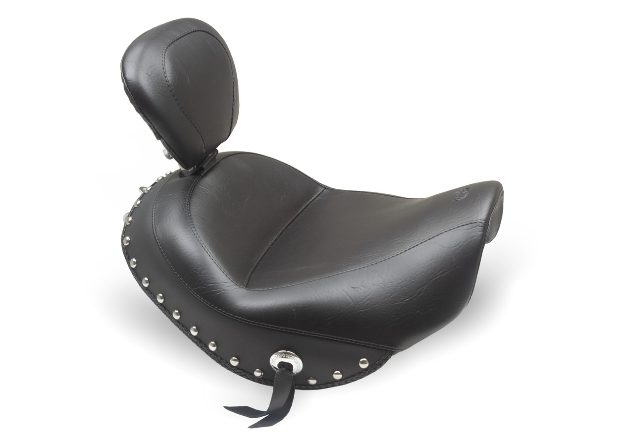 Wide Touring Solo with Driver Backrest for Suzuki Boulevard C90T 2015-2019, Chrome Studded, Black, with Conchos