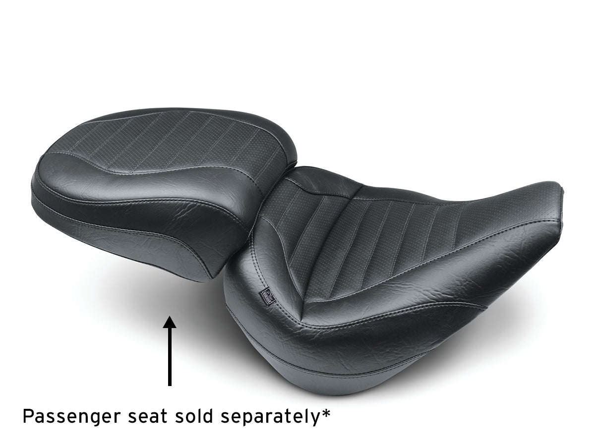 Motorcycle seat with text indicating it is sold separately